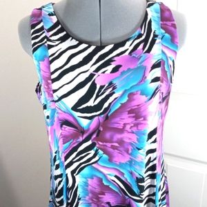 Peter Nygard Sz PS/ Med Tropical/Animal Print Dress. Black/Purple/blue